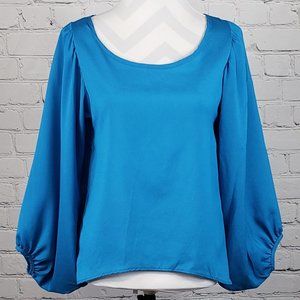 Cocolove Small Blue Balloon Sleeve Split Back Top
